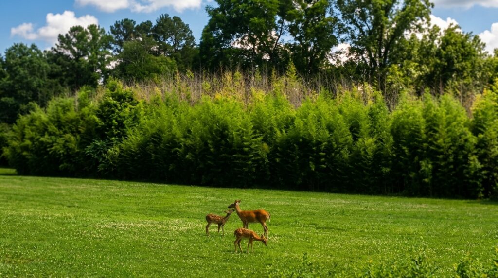 White-tailed deer in suburban Virginia backyard - tick habitat near homes